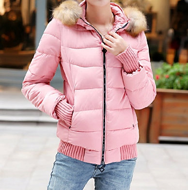Dressysm Womens Zipped Padded Jacket Coat With Fur Hood 1319324