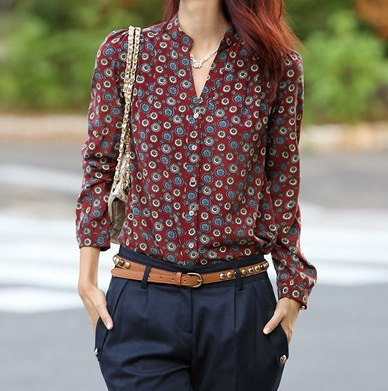 Burgundy print blouse Clearance