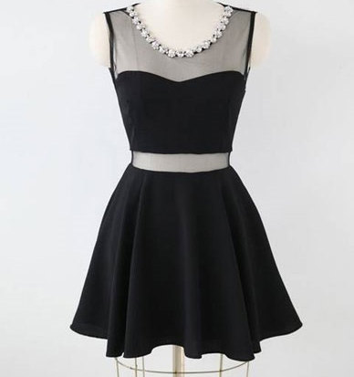 Charming Short Little Black Dress With Mesh Insert 1318441